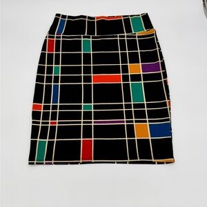 LuLaRoe Black Multicolor Grid Pencil Skirt
